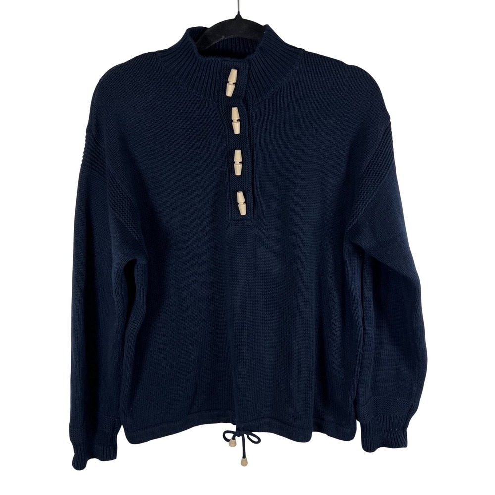 Lauren Ralph Lauren Petite Navy Blue Cotton Toggle Mock Neck Sweater P/L Coastal